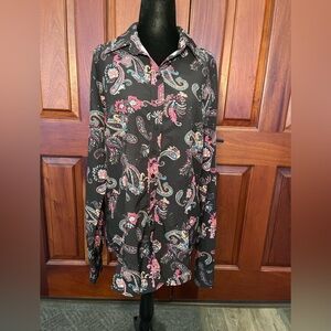 Royal Highness Equestrian Western Show Shirt Black Paisley XL Poly/spandex